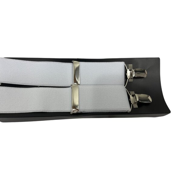 White Dunmore Elastic Suspenders W/ Silver Clips For Men Adjustable 42 inch 34k - Picture 5 of 8